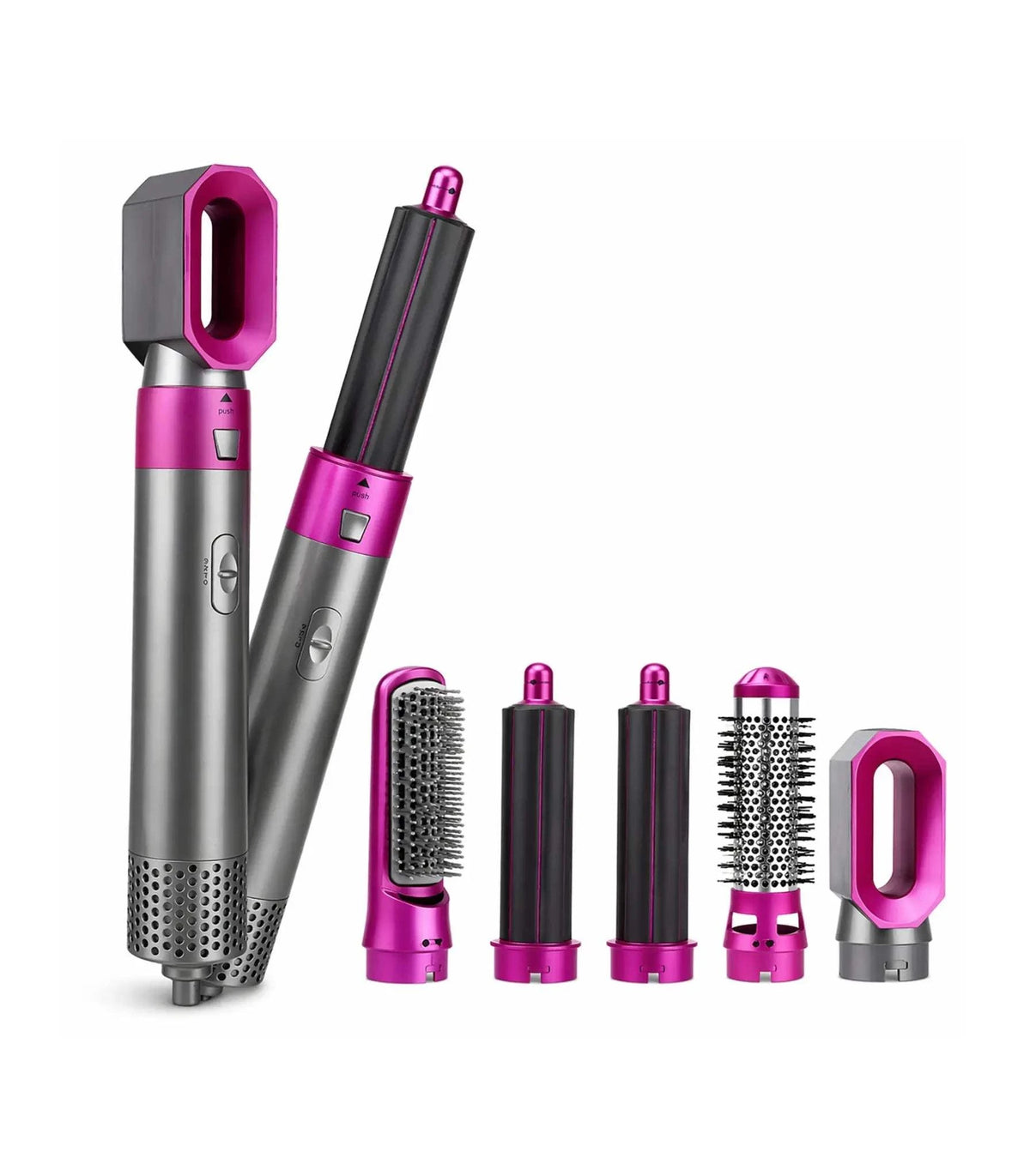 5 in 1 hot air brush with multiple attachments for drying, curling, straightening, volumizing, and smoothing hair at home