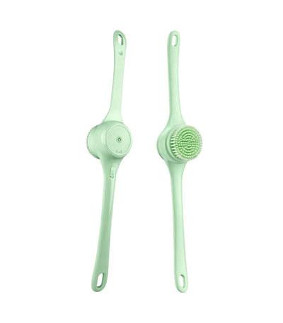 Multifunction electric body brush with dual handles and interchangeable heads for back and shower scrubbing, waterproof and rechargeable.
