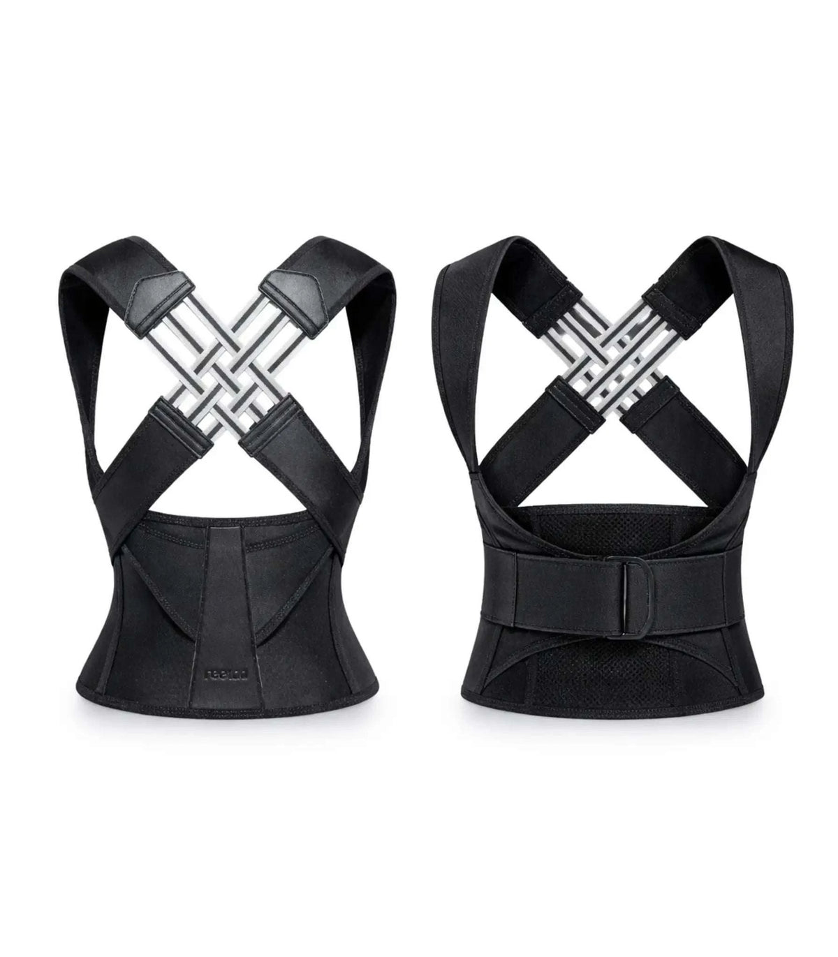 Unisex adjustable posture belt with cross-strap design for back and shoulder support, lightweight and discreet for daily use
