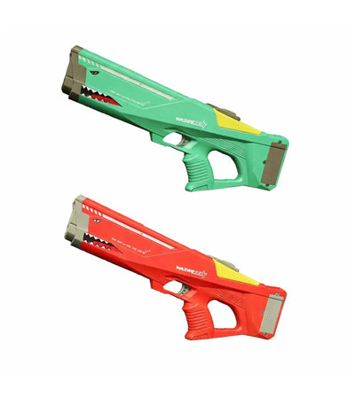 Rechargeable electric water gun with push-button firing for kids and adults, featuring a 550ml water tank and long shooting range.