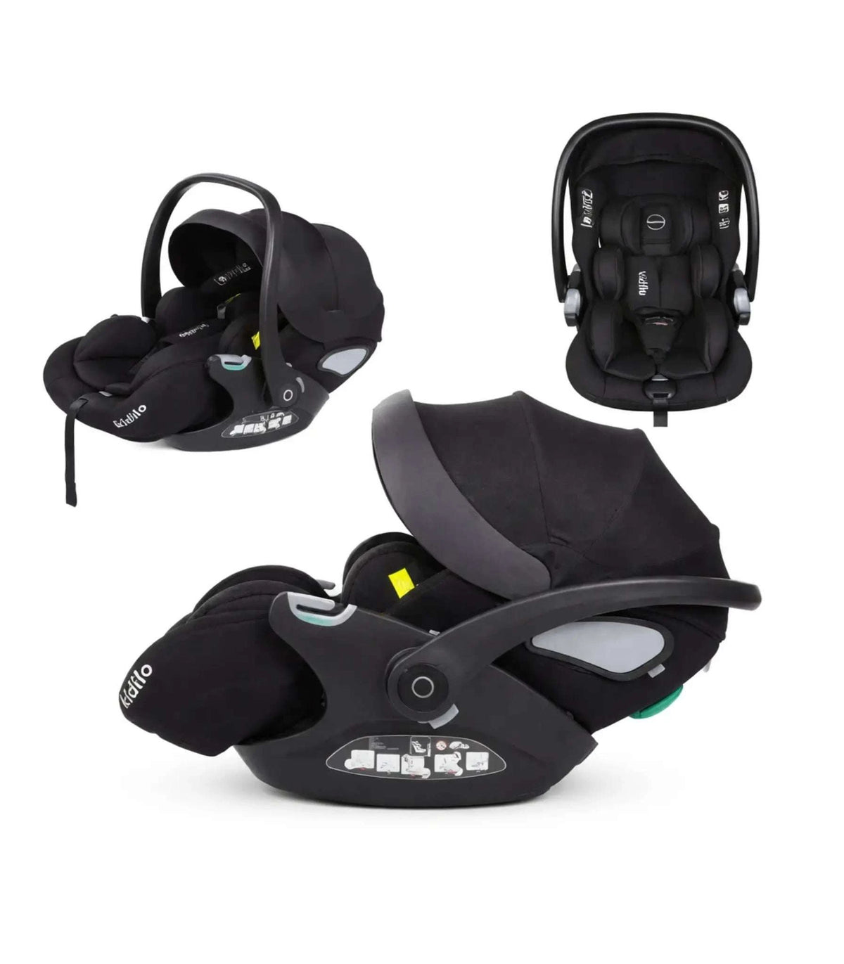 Baby car seat with secure harness, side-impact protection, adjustable headrest, padded breathable fabric, and washable cover for infant safety and comfort